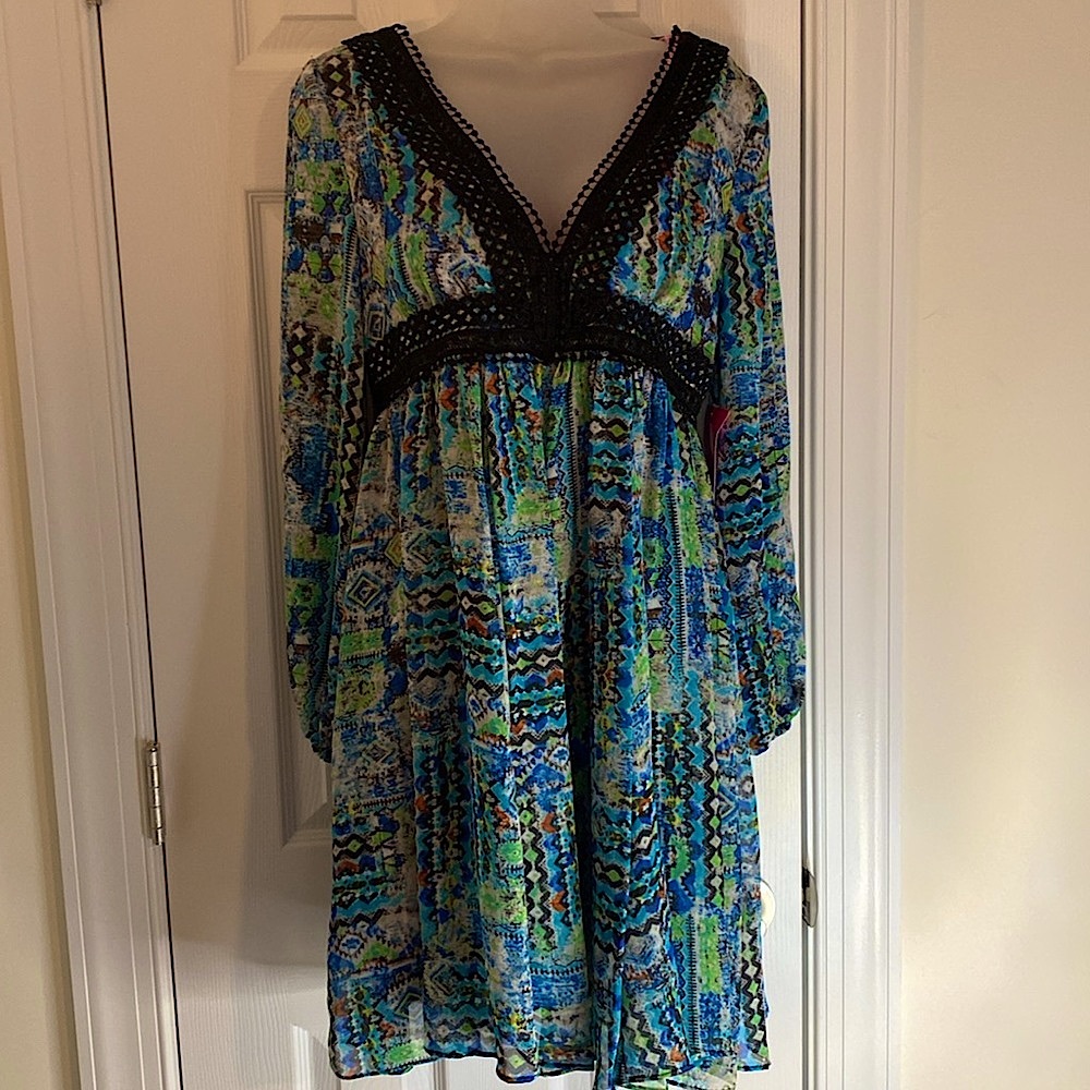 Betsey Johnson Multicolored Long Sleeve Dress Size 6